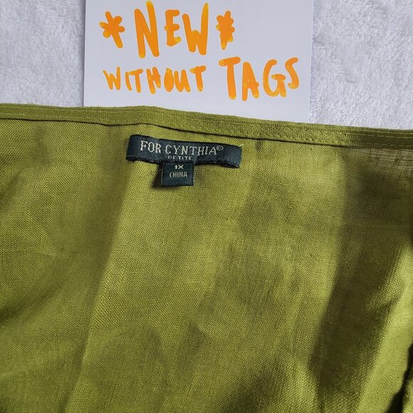 For Cynthia Petite Women Asymmetrical Button Linen Tunic Top 1X Green Artsy NWOT - Picture 4 of 8